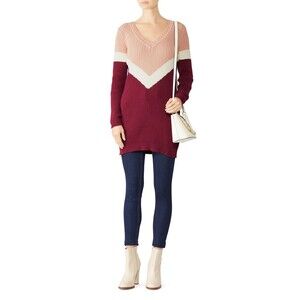 SOMEDAYS LOVIN Get It Girl Tunic Sweater S Red/Pink Chevron Colorblock Preppy A1